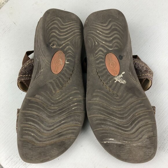 Earth Women's Size 7 Willow Brown Leather Open Toe Slingback Wedge Heel Sandals - Picture 8 of 13